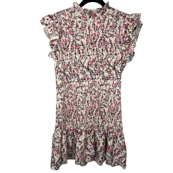 NWT French Connection Verona Floral Ruffle Sleeve Smocked Dress Women's Large - Picture 2 of 9